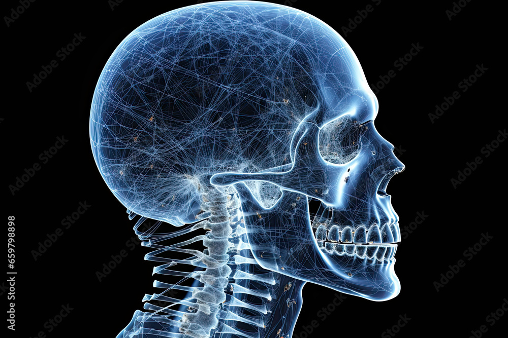 human skull x ray scan, blue human skull x ray scan, blue