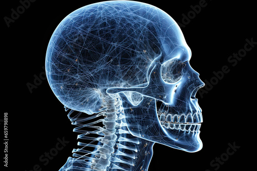 human skull x ray scan, blue