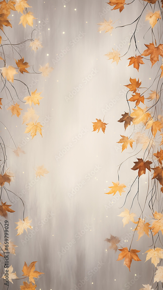 Naklejka premium high narrow background, vertical autumn wall parchment, with light floral ornament of autumn leaves