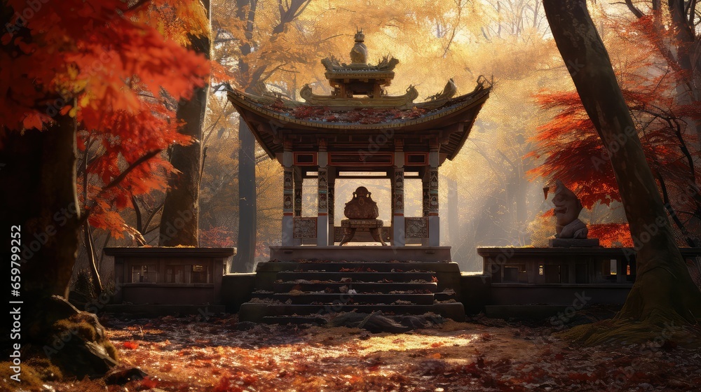 shrine in the park autumn season - obrazy, fototapety, plakaty 