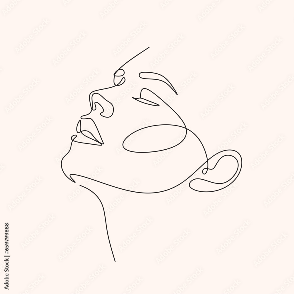 Woman head vector lineart illustration. One Line style drawing. Woman Line Art Minimalist Logo.