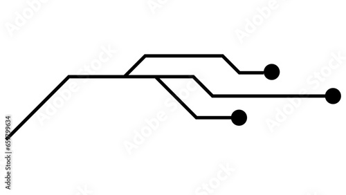 Printed circuit board PCB tracks isolated on white background. Technical clipart with lines and dots at the ends. Design element.