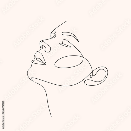 Obraz na płótnie Woman head vector lineart illustration. One Line style drawing. Woman Line Art Minimalist Logo. w salonie