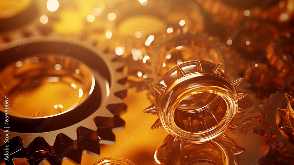 metal gears in gold grease, abstract background new mechanism, maintenance service background lubrication metal gears in gold grease, abstract background new mechanism, maintenance service background lubrication