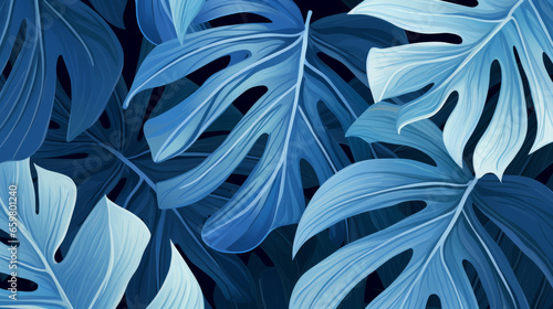 Wallpaper Mural Blue tropical summer plant leaf seamless pattern. Monstera leaves background illustration. Torontodigital.ca