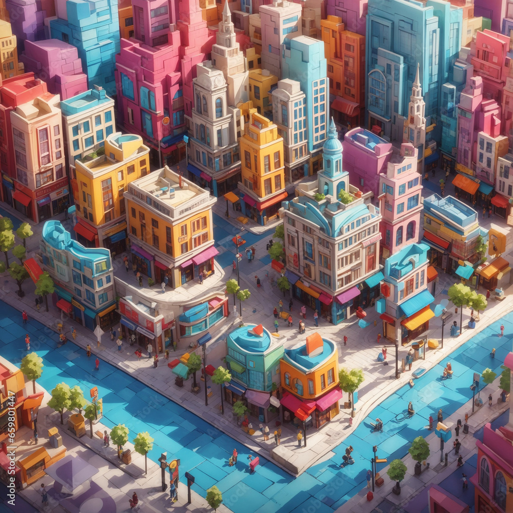 Cartoon colored 3D city