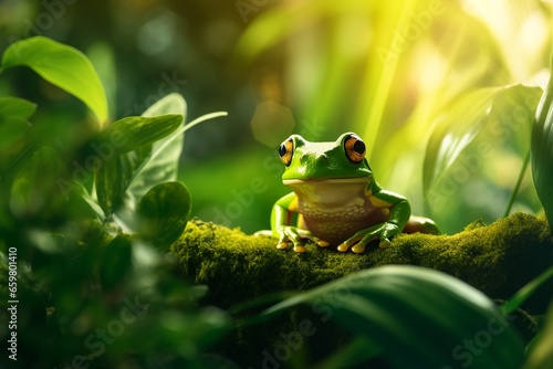 Green Frog Close-Up in Natural Habitat