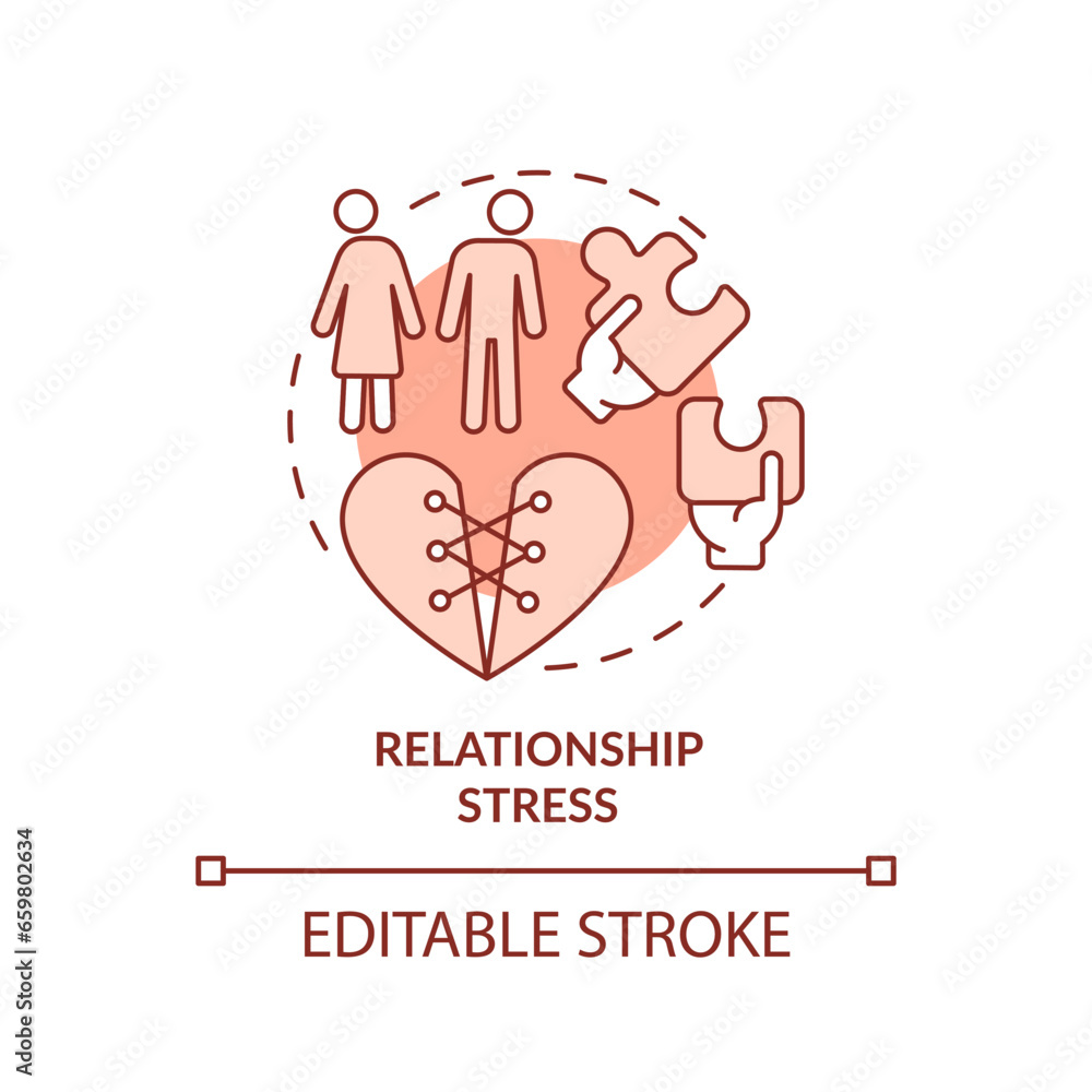 2D editable thin line icon relationship stress concept, monochromatic isolated vector, red illustration representing codependent relationship. 2D editable thin line icon relationship stress concept, monochromatic isolated vector, red illustration representing codependent relationship.