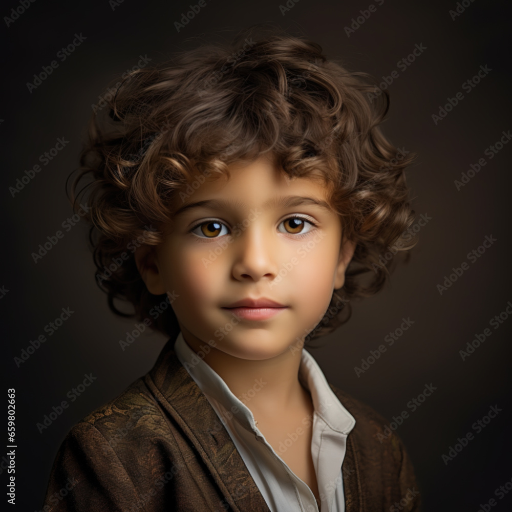 Portrait of a cute 5 year old boy with brown curly hair Portrait of a cute 5 year old boy with brown curly hair