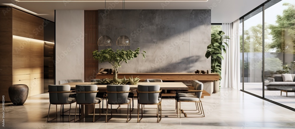 Figure of contemporary dining area in upscale residence - obrazy, fototapety, plakaty 