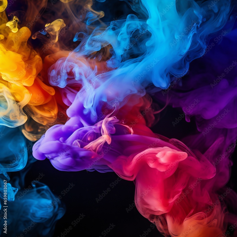 Colorful chimney smoke, top down, black background Generative AI Colorful chimney smoke, top down, black background Generative AI
