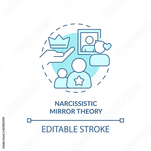 2D editable thin line icon narcissistic mirror theory concept, monochromatic isolated vector, blue illustration representing codependent relationship.