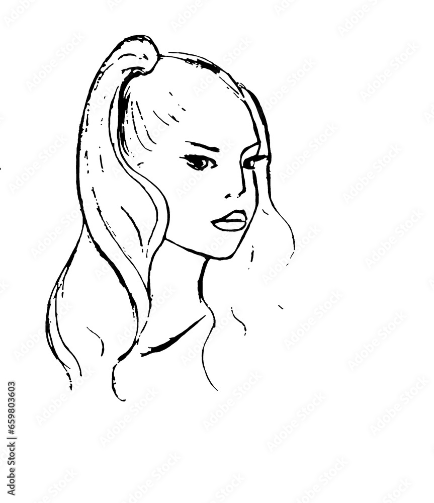 Contour image of the girl's head Contour image of the girl's head