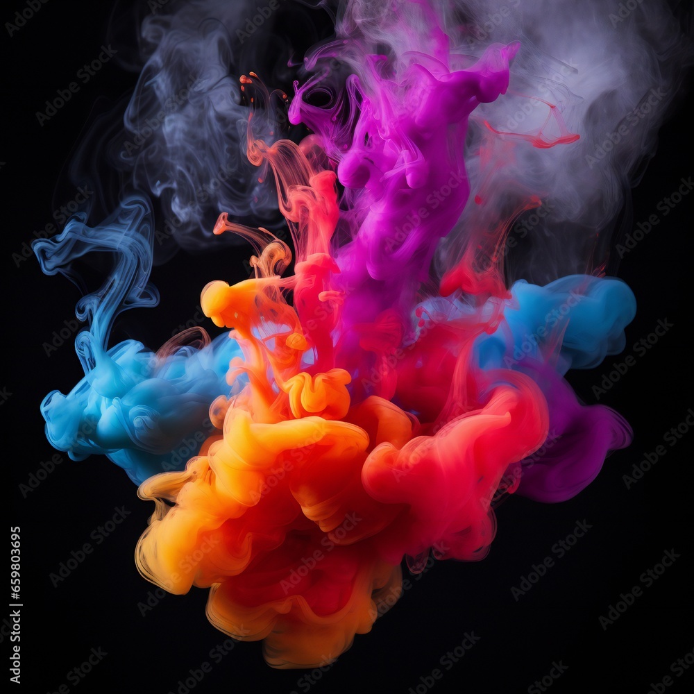 Colorful chimney smoke, top down, black background Generative AI Colorful chimney smoke, top down, black background Generative AI