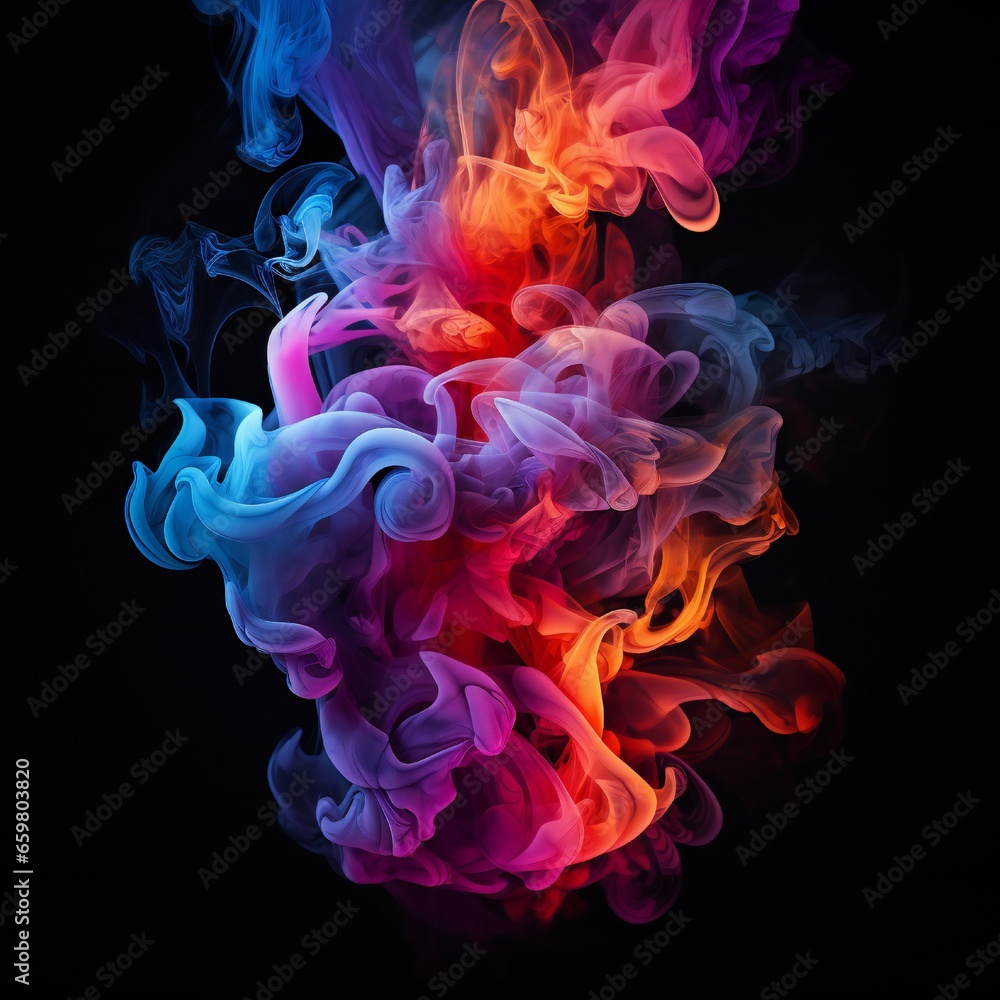 Obraz premium Colorful chimney smoke, top down, black background Generative AI