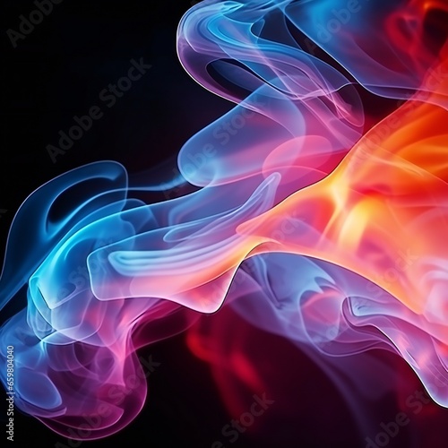 Colorful chimney smoke, top down, black background Generative AI