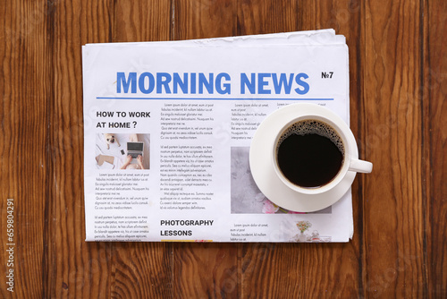 Morning newspaper and cup o...