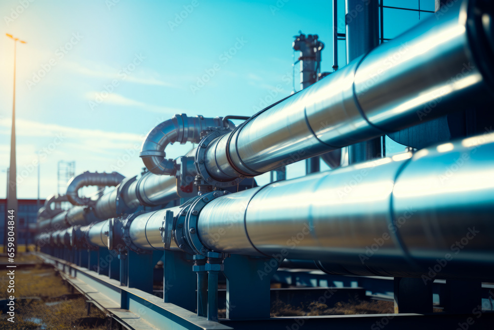 Large pipe line with sky background and train track. Large pipe line with sky background and train track.