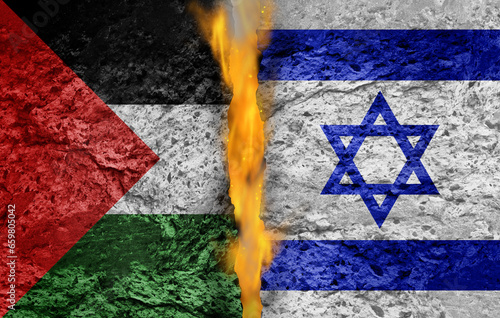 Palestine and Israel conflict as a geopolitical war and crisis between the Palestinian and Israeli people and Middle East security concept  photo