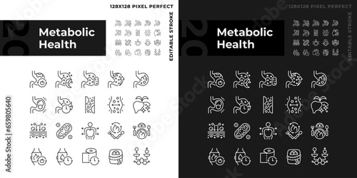 2D pixel perfect light and dark icons pack representing metabolic health, editable thin line illustration. photo