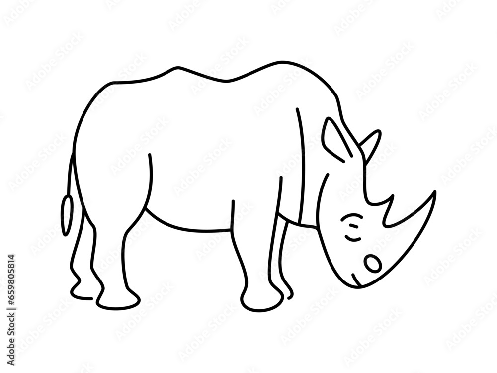 Fototapeta premium Rhinoceros linear vector icon. Isolated outline of an rhino on a white background. Rhinoceros drawing.