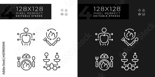 2D pixel perfect light and dark icons collection representing metabolic health, editable thin line illustration.