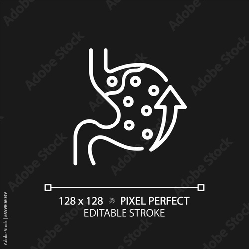 2D pixel perfect editable white acid reflux icon, isolated monochromatic vector, thin line illustration representing metabolic health.