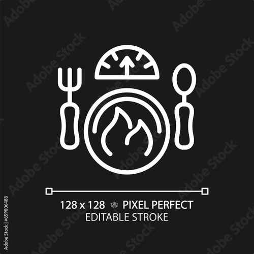2D pixel perfect editable white diet and weight icon, isolated monochromatic vector, thin line illustration representing metabolic health.