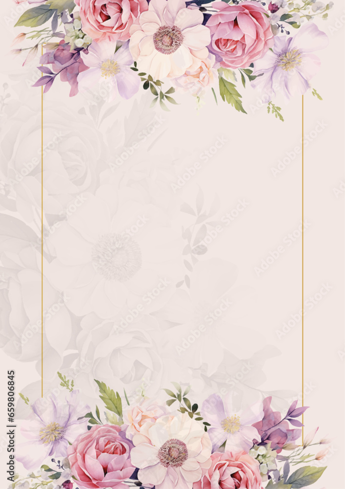 Pink modern background invitation template with floral and flower