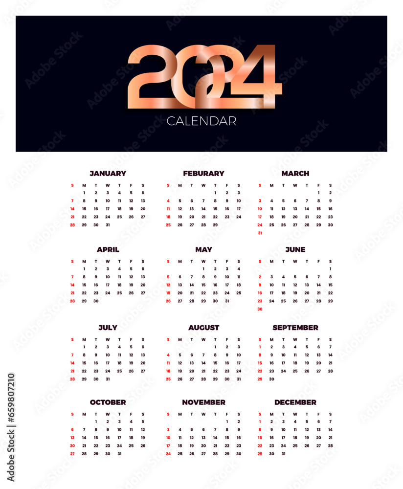 Calendar 2024 template vector. simple minimal design. Planner 2024 year