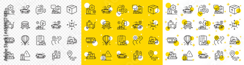 Outline Luggage trolley, Inventory report and Wholesale goods line icons pack for web with Charging station, Package, Honeymoon travel line icon. Place, Car, Delivery report pictogram icon. Vector