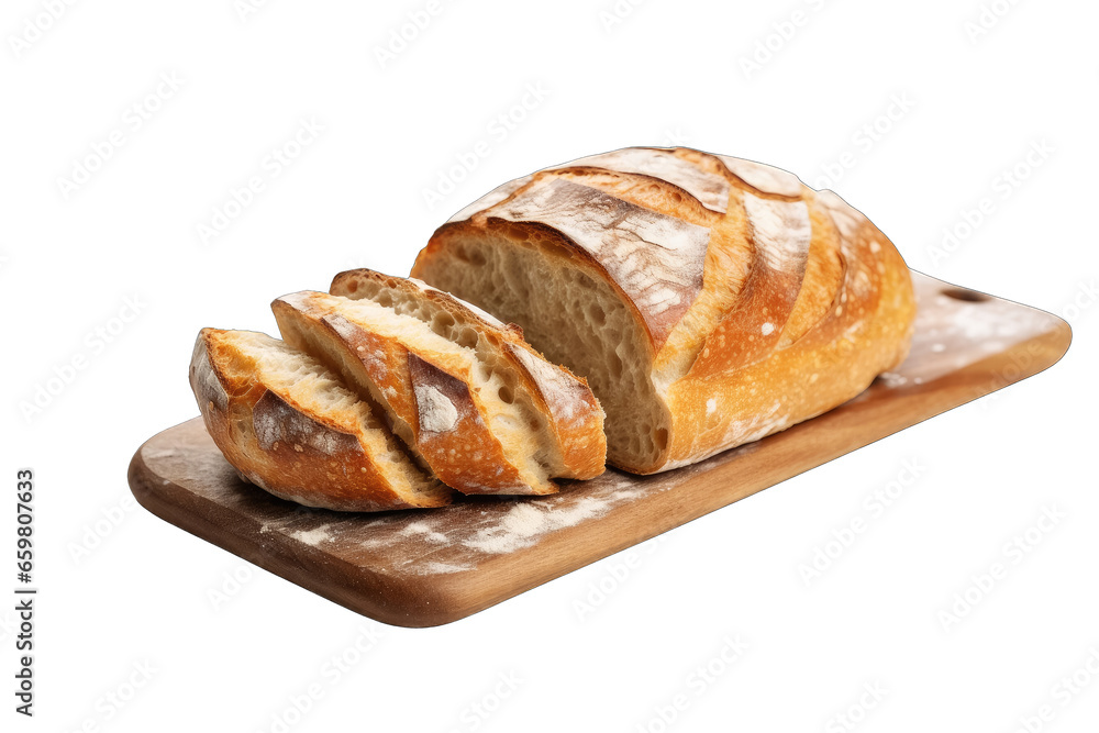 Sliced Sourdough Bread isolated on transparent background , Sliced cutted wheat bread homemade bakery