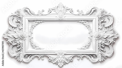 White vintage frame on the white background. Copy space