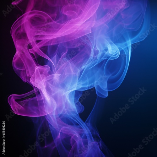 Soft chimney smoke  top down  blue  purple and pink colors  black background Generative AI