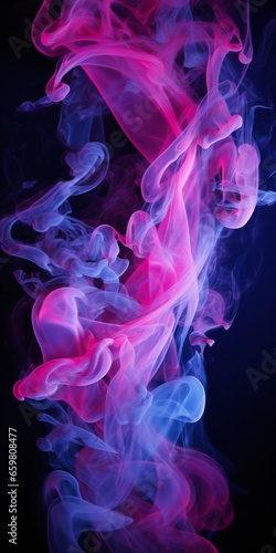 Soft chimney smoke, top down, blue, purple and pink colors, black background Generative AI