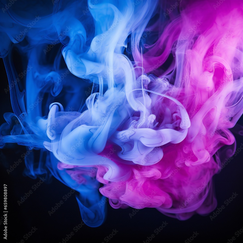 Soft chimney smoke, top down, blue, purple and pink colors, black background Generative AI Soft chimney smoke, top down, blue, purple and pink colors, black background Generative AI