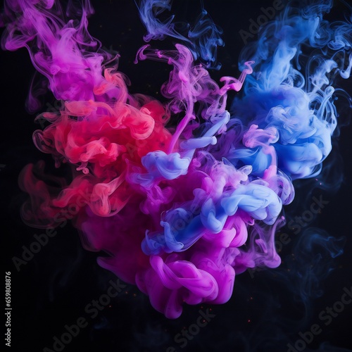 Soft chimney smoke, top down, blue, purple and pink colors, black background Generative AI