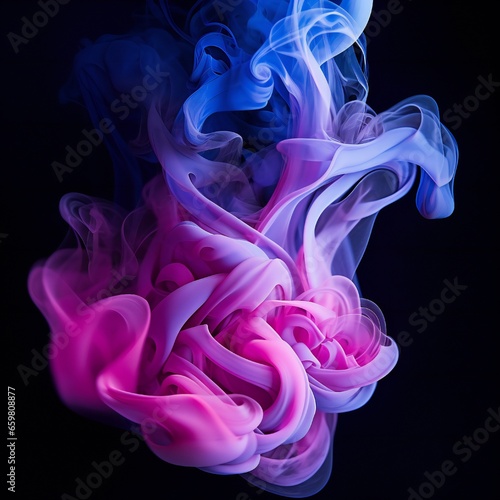 Soft chimney smoke, top down, blue, purple and pink colors, black background Generative AI