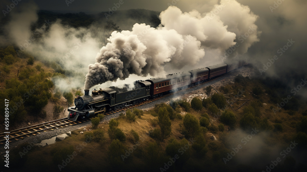 Fototapeta premium Treno. Vecchia locomotiva. Ai generated.