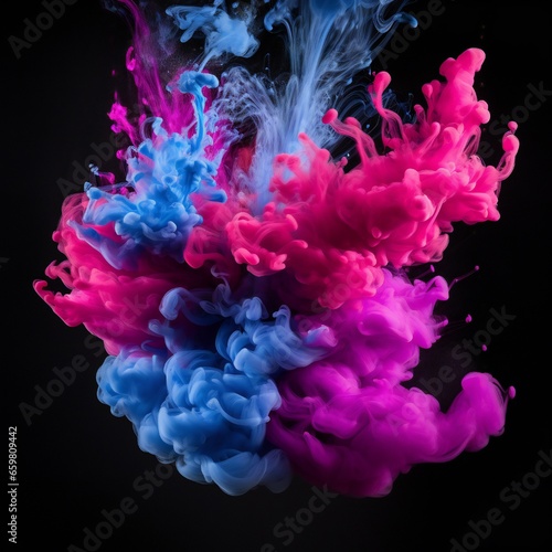 Soft chimney smoke, top down, blue, purple and pink colors, black background Generative AI