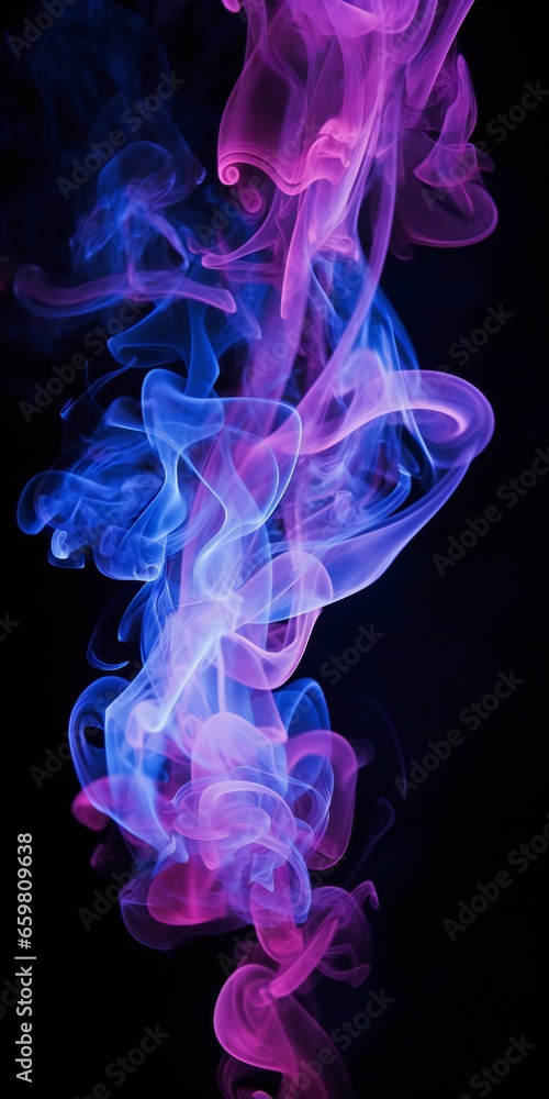 Soft chimney smoke, top down, blue, purple and pink colors, black background Generative AI Soft chimney smoke, top down, blue, purple and pink colors, black background Generative AI