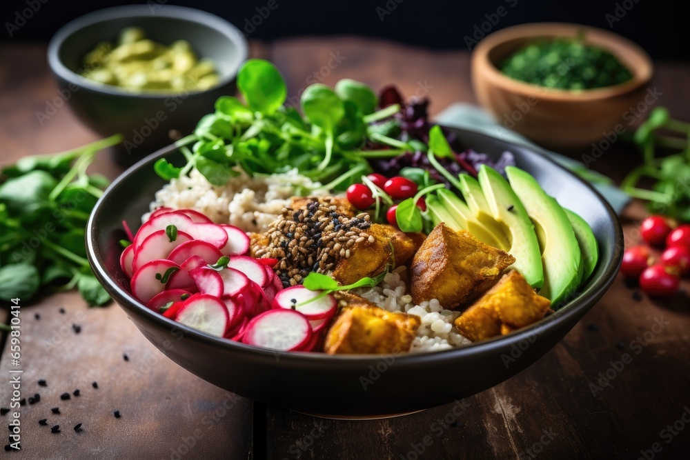 Vegan buddha bowl dinner food table Vegan buddha bowl dinner food table