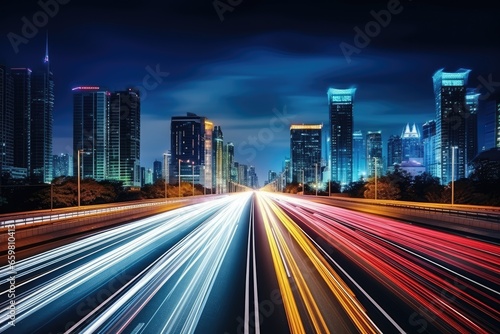 City road light, night megapolis highway lights of cityscape background