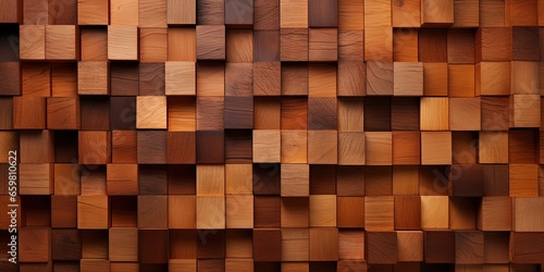 Abstract block stack wooden cubes on the wall for background banner panorama - Brown wood texture