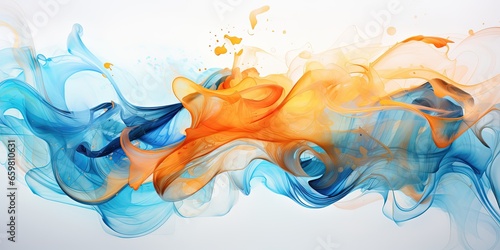 Abstract colorful blue orange complementary color art painting illustration texture - watercolor swirl waves liquid splashes