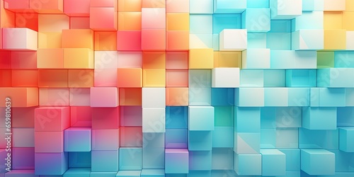 Abstract bright geometric pastel colors colored gloss texture wall with squares and rectangles background banner illustration panorama long  textured wallpaper