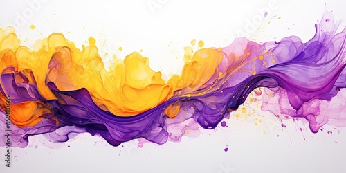 Abstract colorful yellow purple complementary color art painting illustration texture - watercolor swirl waves liquid splashes