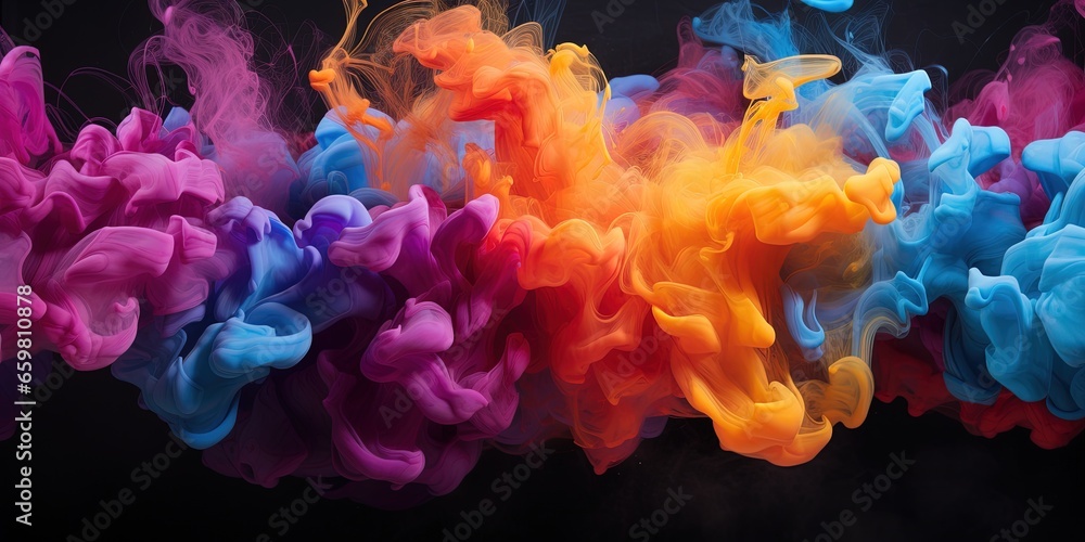 An abstract painting of colorful smoke on a black background with a black background An abstract painting of colorful smoke on a black background with a black background