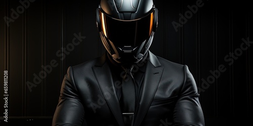 Biker in suit and helmet on the dark background. © Влада Яковенко