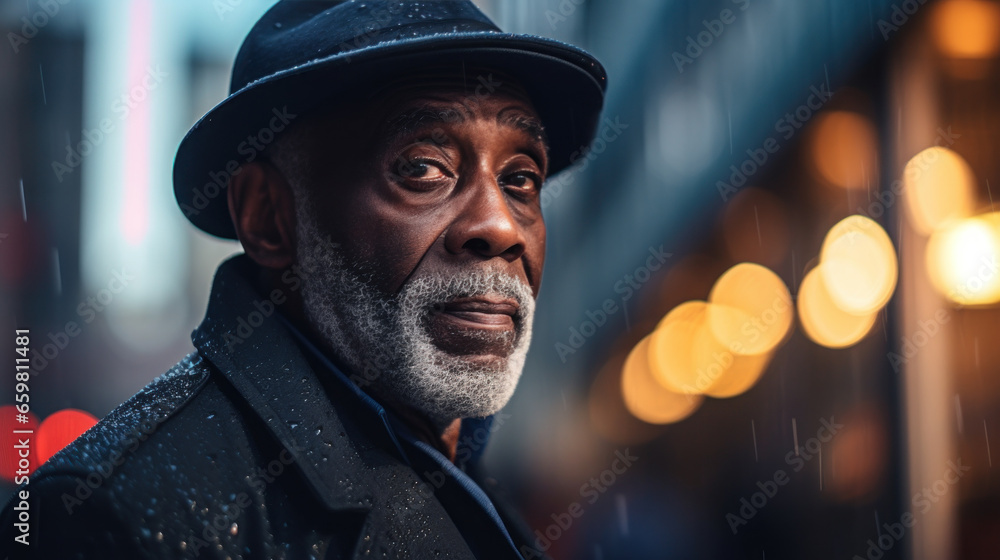 Black senior man on the street of City Black senior man on the street of City